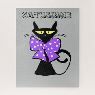 Puzzles Black Cat Purple Bow Tie