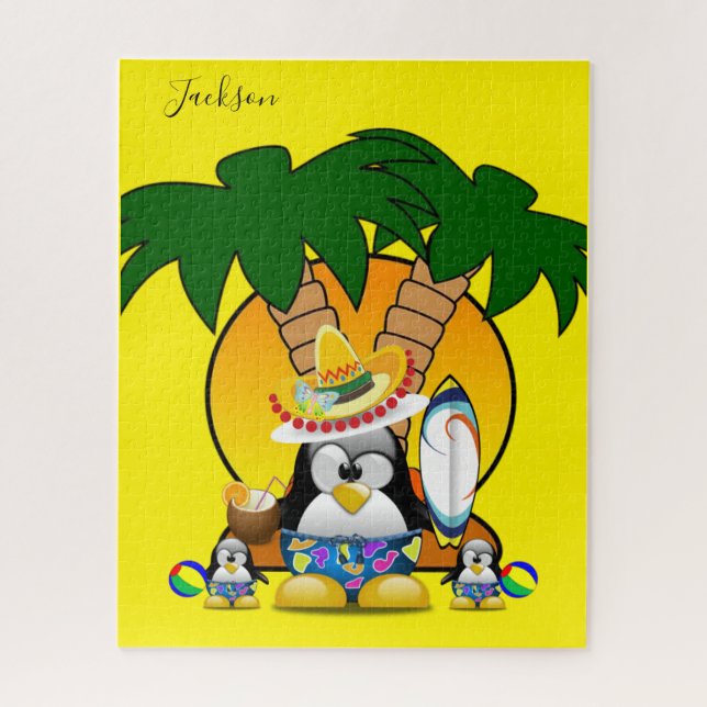 Puzzles Blue Penguin Surfer Sombrero (Vertical)