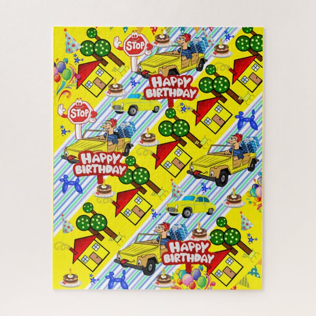 Puzzles Boys Happy Birthday Cars Dogs Yellow (Vertical)