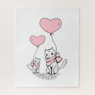 Puzzles Cat Pink Hearts Happy Valentine's Day 
