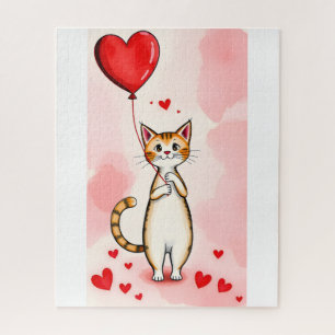 Puzzles Cat Red Hearts Happy Valentine's Day 