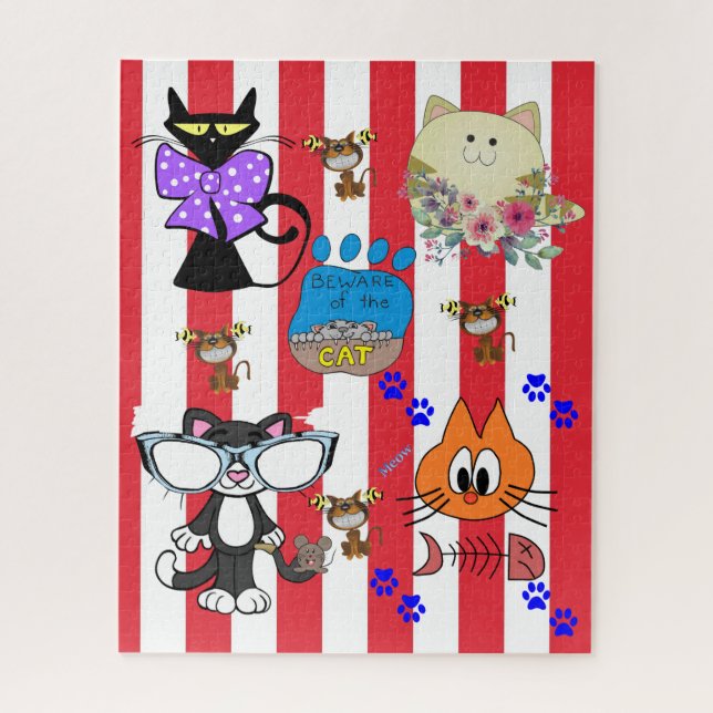 Puzzles Cats Kittens Feline Fish Bones Red Stripe (Vertical)