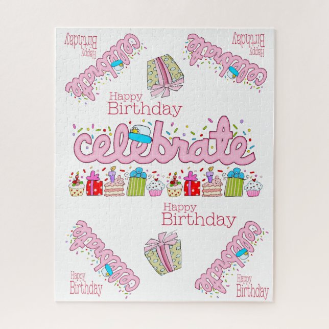 Puzzles Colourful Happy Birthday Celebrate Pink  (Vertical)
