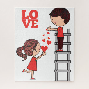 Puzzles Couple Red Hearts Happy Valentine's Day 