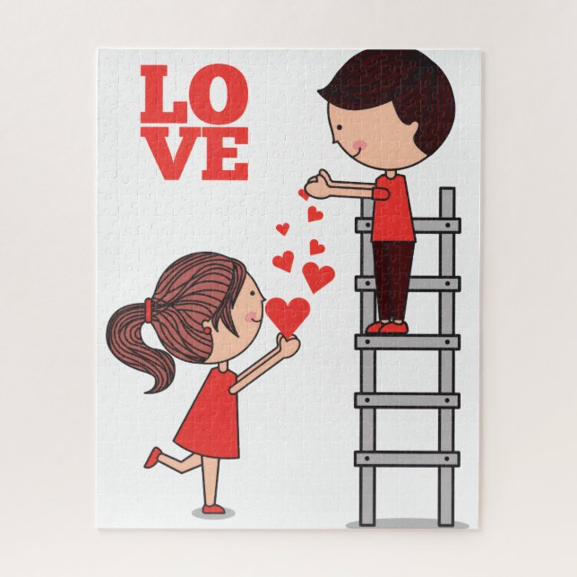 Puzzles Couple Red Hearts Happy Valentine's Day  (Vertical)