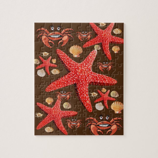 Puzzles Crab Starfish Beach Shells Brown (Vertical)