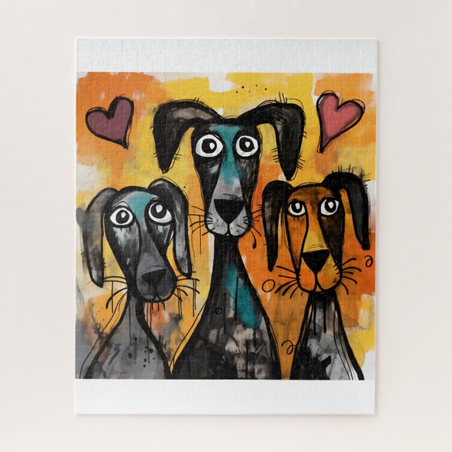 Puzzles Dog Red Hearts Happy Valentine's Day  (Vertical)