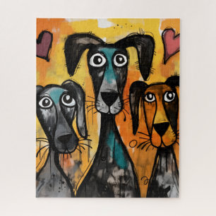 Puzzles Dog Red Hearts Happy Valentine's Day 