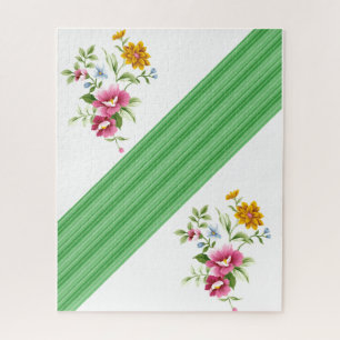 Puzzles Floral Green Stripe