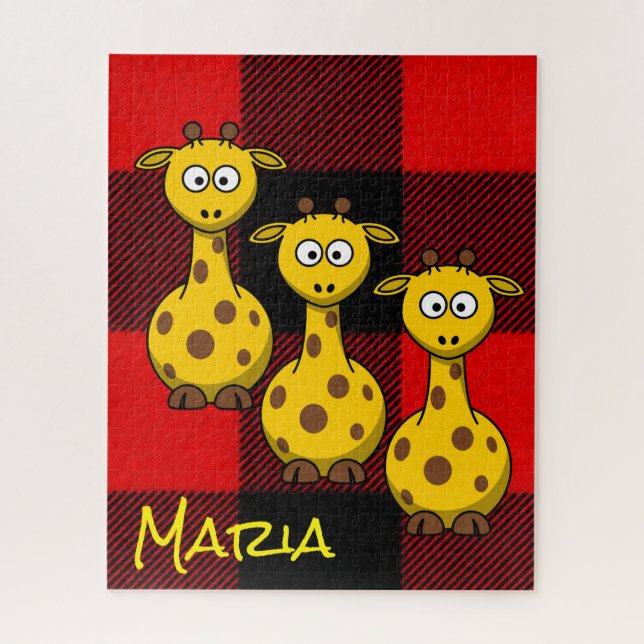 Puzzles Giraffe Red Black Plaid (Vertical)
