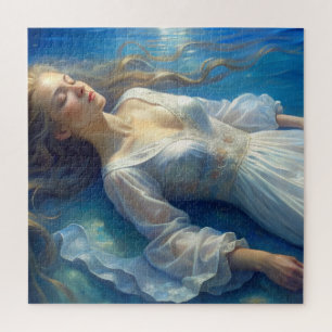 Puzzles girl in a dress in the lake art