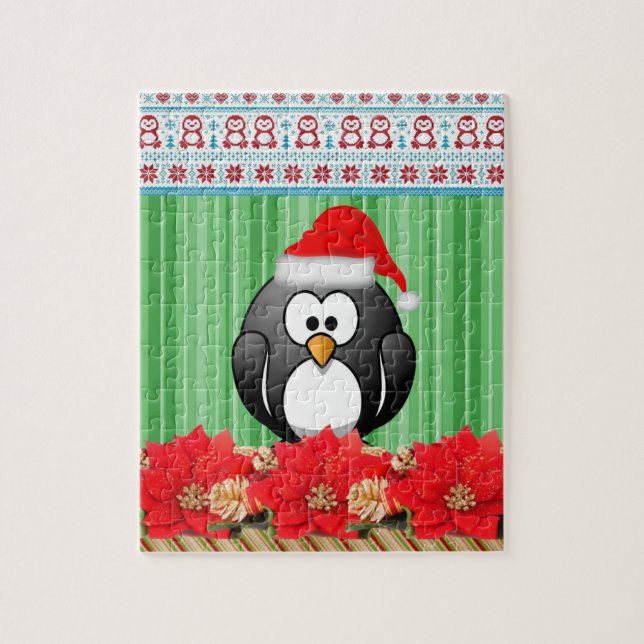 Puzzles Green Stripe, Penguin Christmas (Vertical)