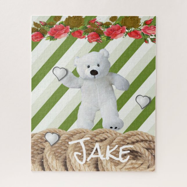 Puzzles Green Stripe Rope Teddy Bears (Vertical)