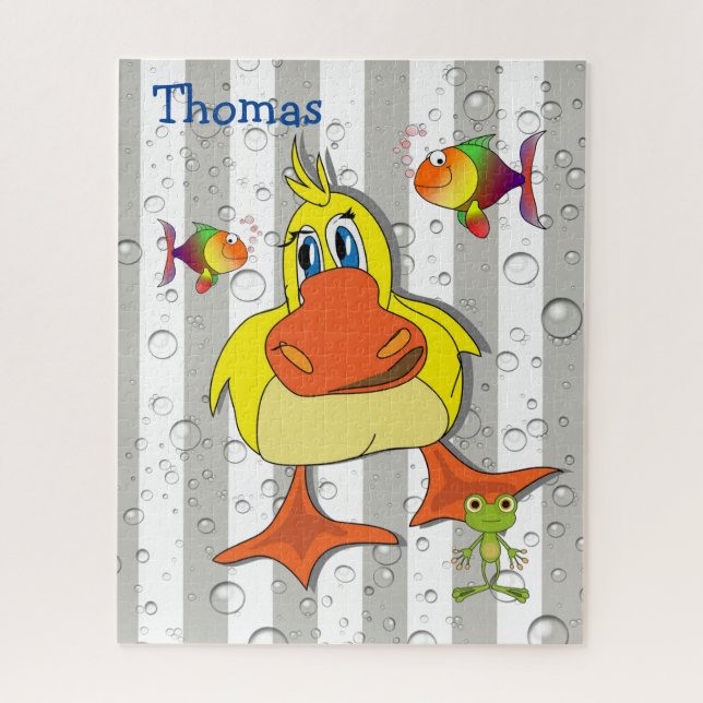 Puzzles Grey & White Stripe Fish Duck (Vertical)