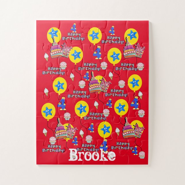 Puzzles, Happy 4th Birthday, #4 Birthday Red Jigsaw Puzzle (Vertical)