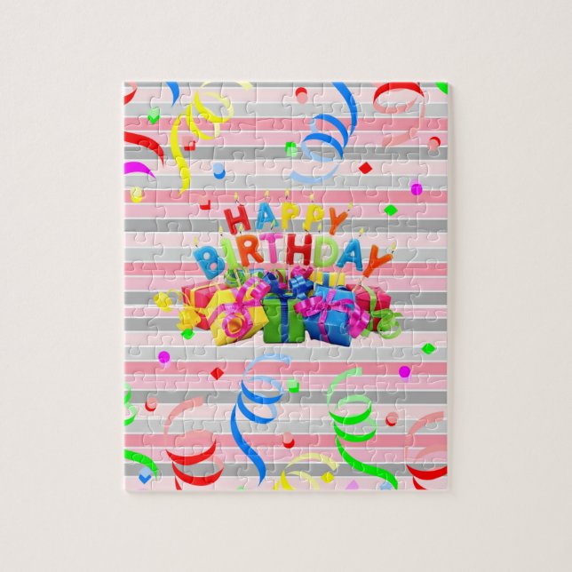 Puzzles Happy Birthday Pink Stripe (Vertical)