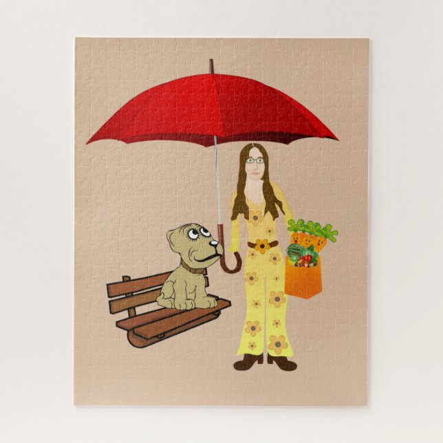 Puzzles Hippie Dog Red  Umbrella (Vertical)