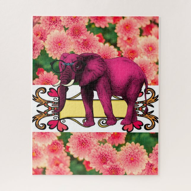 Puzzles Pink Elephant Floral (Vertical)