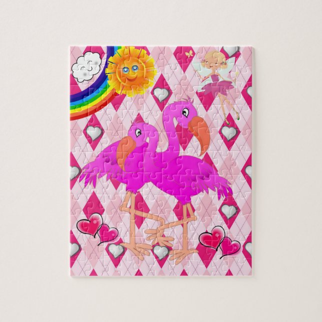 Puzzles Pink Flamingo Fairy Rainbow Sun (Vertical)