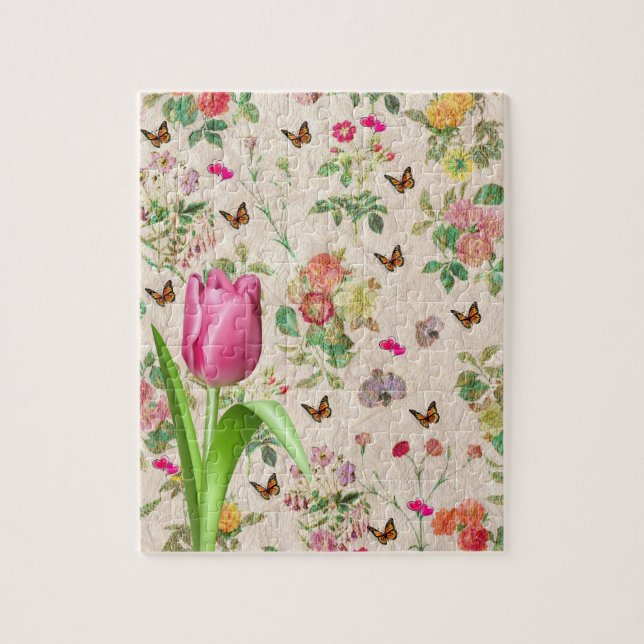 Puzzles Pink Tulip Floral Butterfly (Vertical)