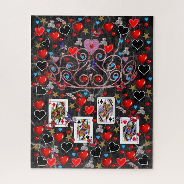 Puzzles Playing Cards Red Hearts Black Hearts (Vertical)