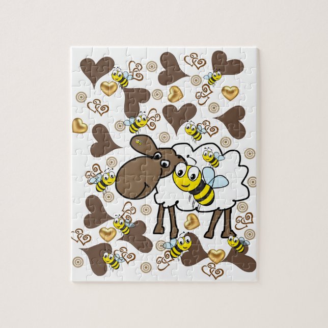 Puzzles Sheep Brown Hearts Bumblebee (Vertical)