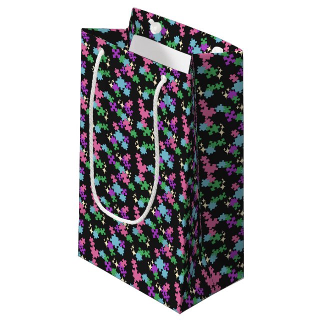 Puzzles - Summer Colour Outline Black Background Small Gift Bag (Front Angled)