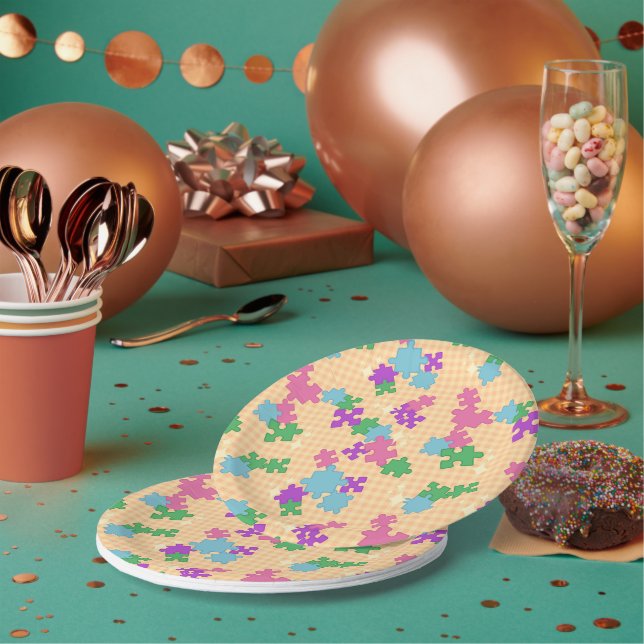 Puzzles - Summer Colour Outline Colour Background Paper Plate (Multi)