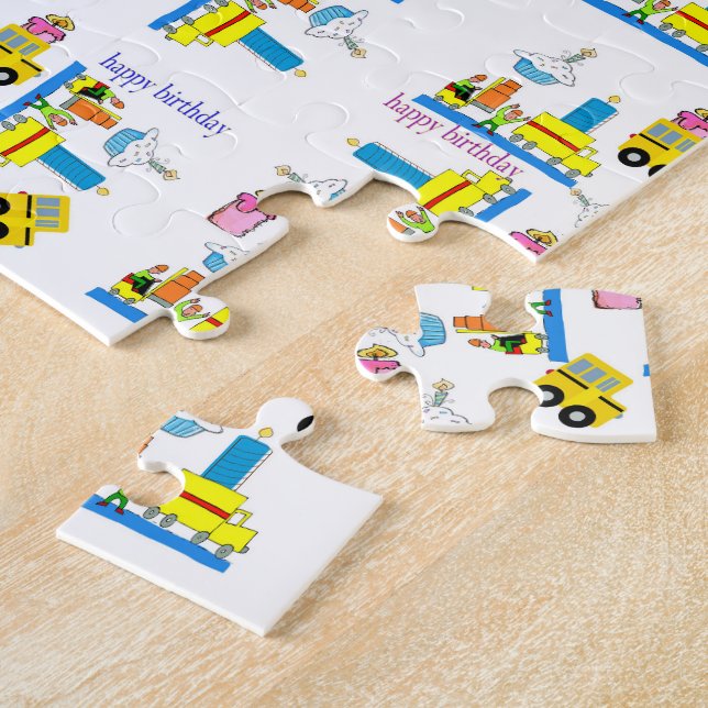 Puzzles Trucks Bus Happy Birthday  (Side)