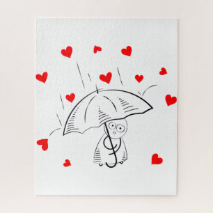 Puzzles Umbrella Red Hearts Happy Valentine's Day