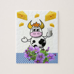 Puzzles White and Blue Plaid Cow Milk Cheese