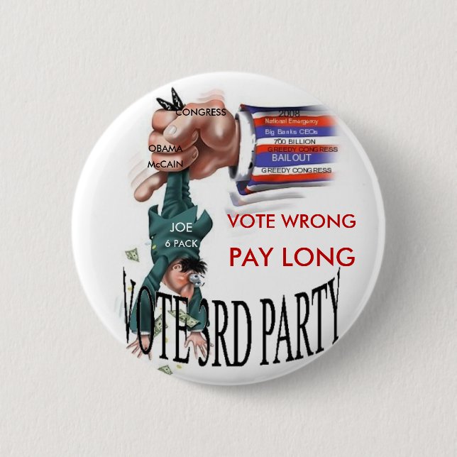 PVOTE WRONG 6 CM ROUND BADGE (Front)