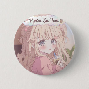 Pyara Sa Pout - Cute Kawaii Anime Girl with Boba 6 Cm Round Badge