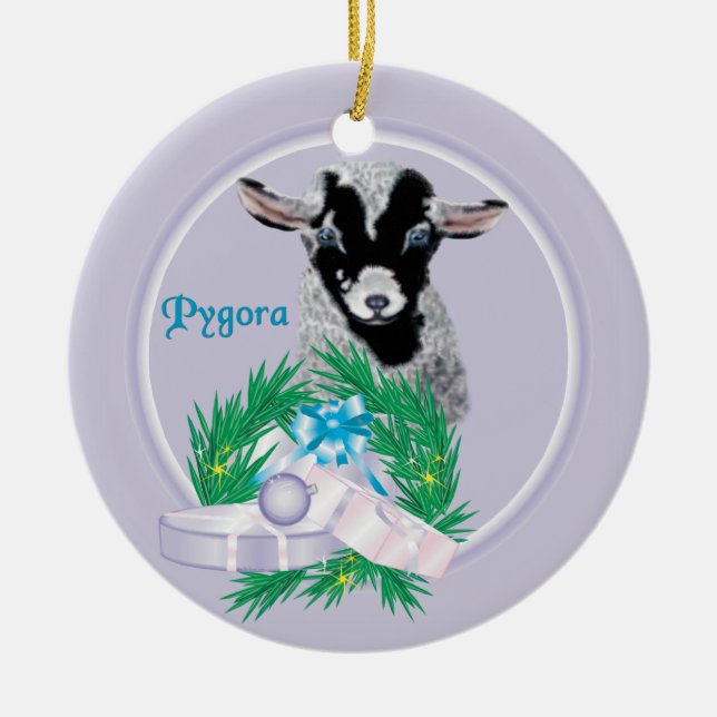 Pygora Goat Wreath Holiday Ornament (Front)