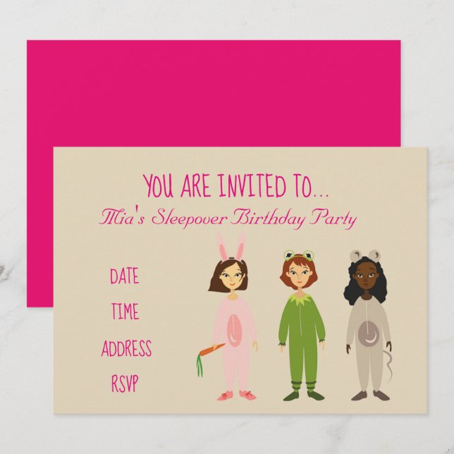 Pyjama cute Slumber sleepover birthday party Invitation (Front/Back)