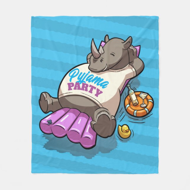 Pyjama Party Funny Rhino Inflatable Cartoon Fleece Blanket (Front)