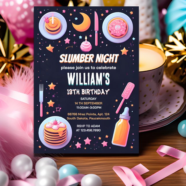 pyjama stars Sleepover Slumber Party 13th birthday Invitation (Creator Uploaded)