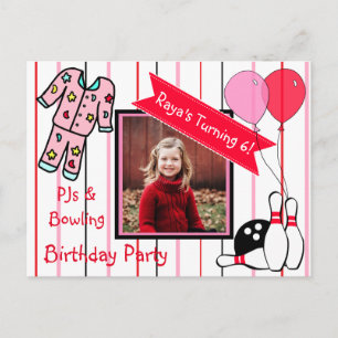 Pyjamas and Bowling Girl's Birthday Party Invites Postcard