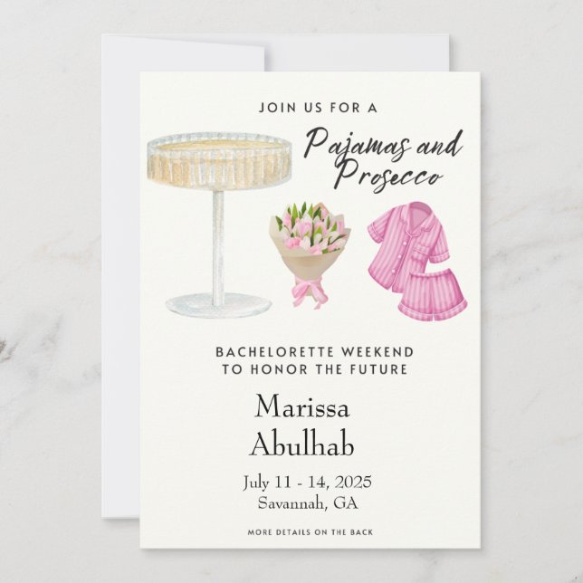 Pyjamas and Prosecco Bachelorette Party Invitation (Front)