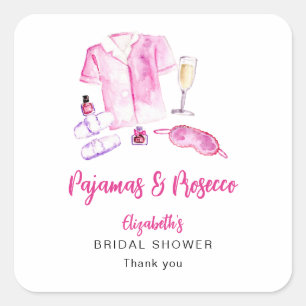 Pyjamas and Prosecco Bridal Shower Pink Custom Square Sticker