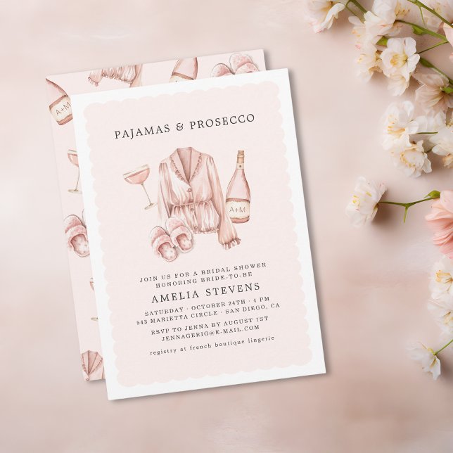 Pyjamas & Prosecco Bridal Shower Bachelorette Invitation (Creator Uploaded)