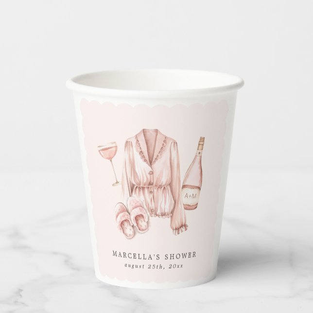 Pyjamas & Prosecco Bridal Shower Bachelorette Paper Cups (Front)