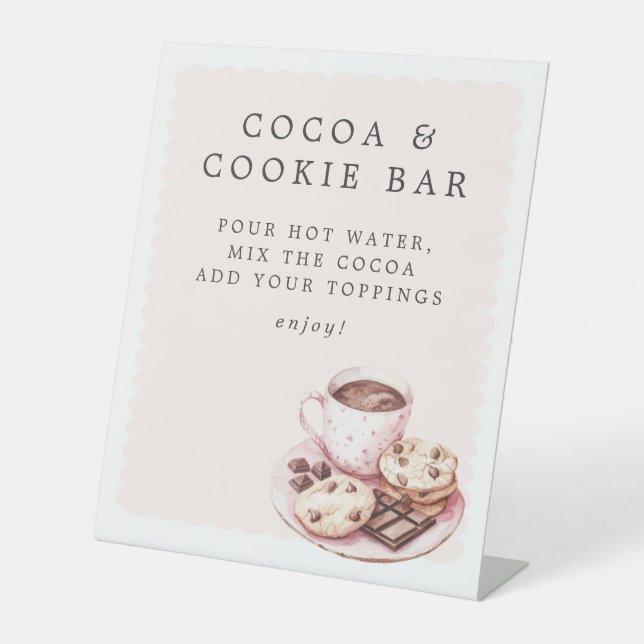 Pyjamas & Prosecco Bridal Shower Cocoa & Cookies Pedestal Sign (Front)