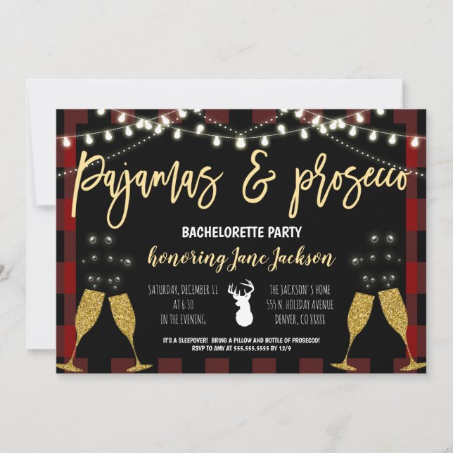 Pyjamas & Prosecco Christmas Bachelorette Invitation (Front)
