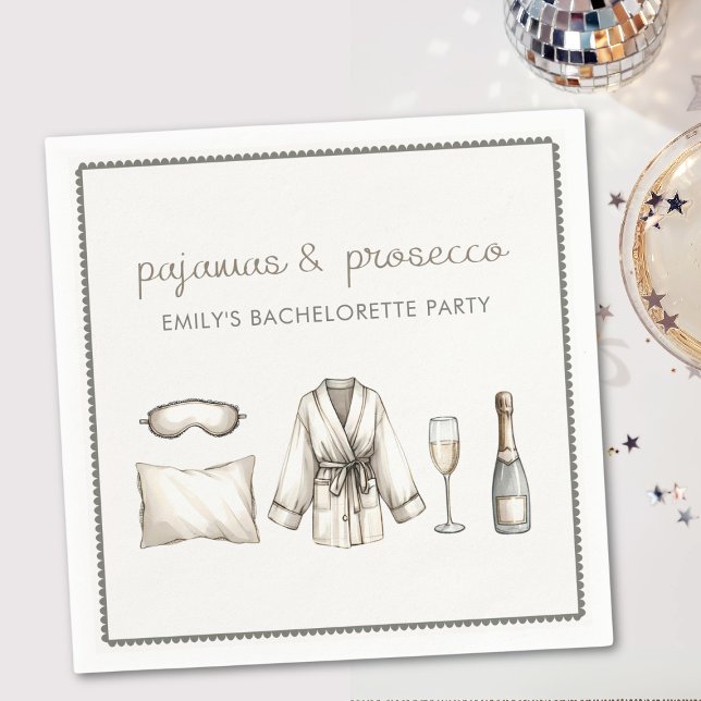 Pyjamas & Prosecco Personalised Bachelorette Party Napkin (Creator Uploaded)