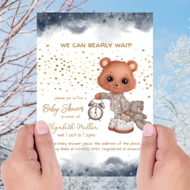Pyjamas Teddy Bear Gender Neutral Baby Shower Invitation (Creator Uploaded)
