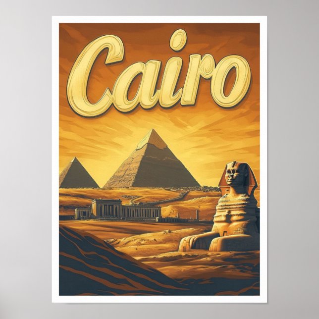 Pyramid Cairo Egypt Vintage Travel Illustration Poster (Front)