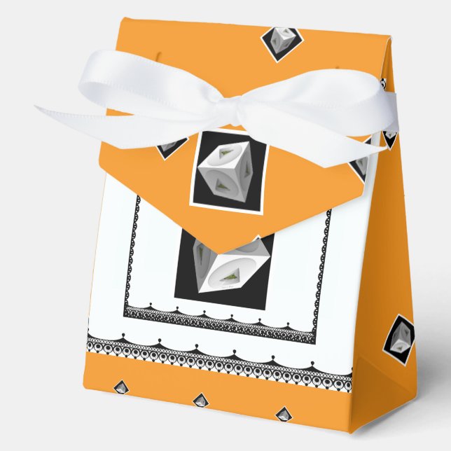  Pyramid Cube Blk White Orange                    Favour Box (Front)