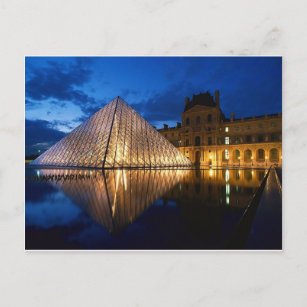 Pyramid in Louvre Museum at Night, Paris, France  Postcard