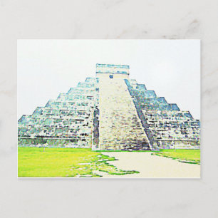 Pyramid Of Chichen Itza Watercolor Design Postcard